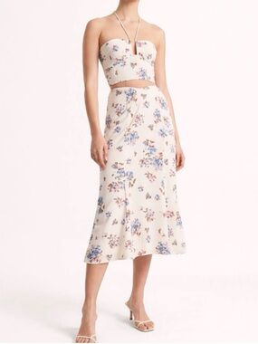 Abercrombie & Fitch Cream Midi Skirt with Blue and Blush Floral Print